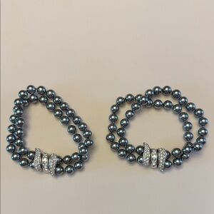 Nolan Miller Silver and Black Pearl Bracelet Set of 2
